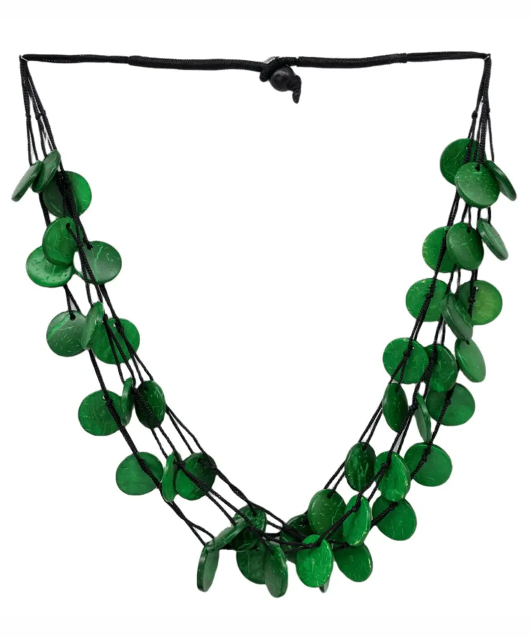 Handmade Green Cotton Linen Small Disc Gratuated Bead Necklace Ada Fashion