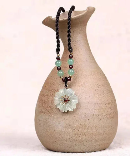 Handmade Green Crystal Jade Floral Pendant Necklace Ada Fashion