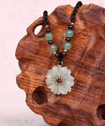 Handmade Green Crystal Jade Floral Pendant Necklace Ada Fashion