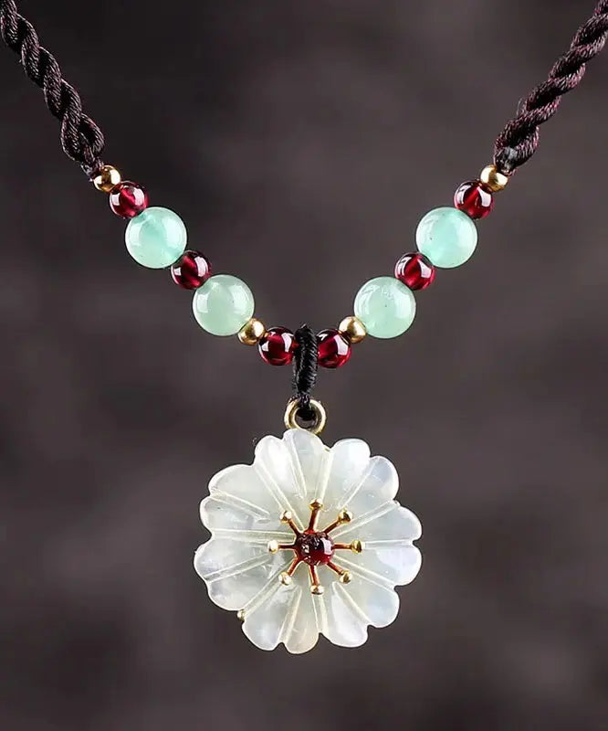 Handmade Green Crystal Jade Floral Pendant Necklace Ada Fashion