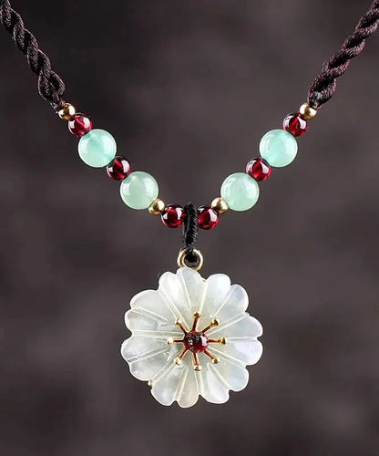 Handmade Green Crystal Jade Floral Pendant Necklace Ada Fashion