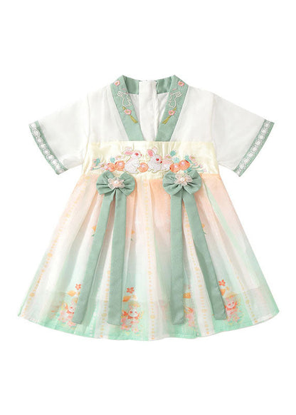 Handmade Green Embroideried Patchwork Chiffon Baby Girls Dresses Summer LY6529 - fabuloryshop