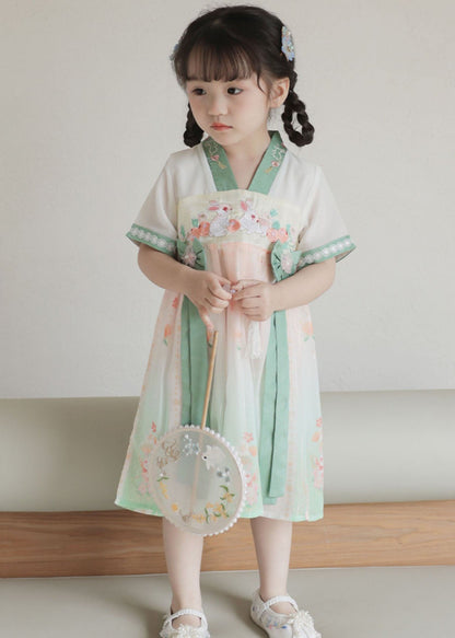 Handmade Green Embroideried Patchwork Chiffon Baby Girls Dresses Summer LY6529 - fabuloryshop