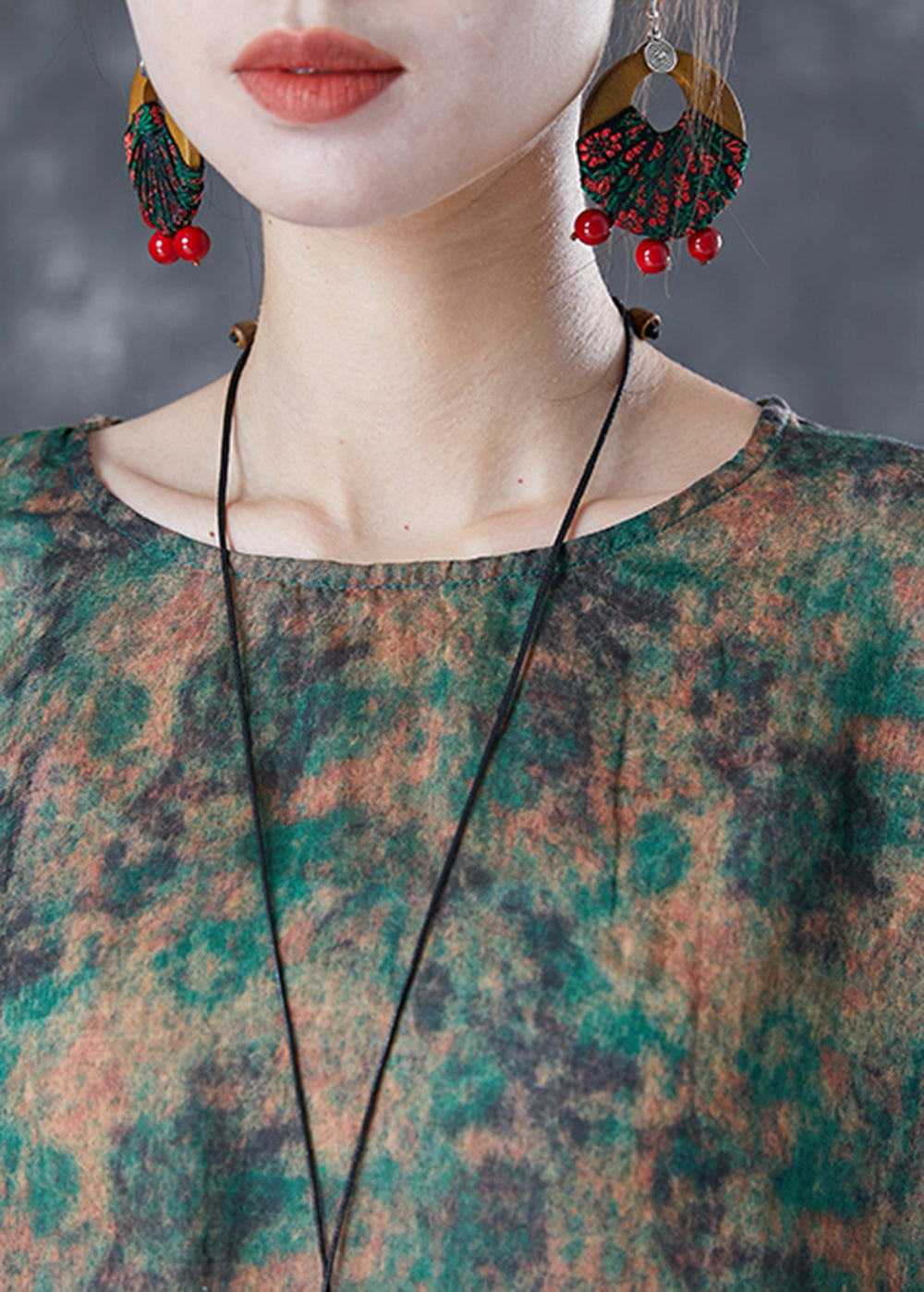 Handmade Green Oversized Tie Dye Linen Shirt Top Bracelet Sleeve LY5071 - fabuloryshop