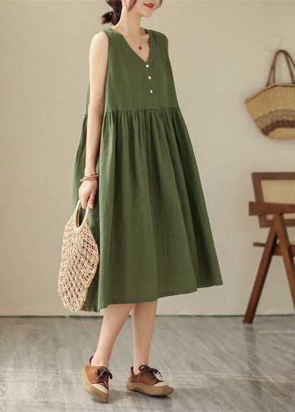 Handmade Green Patchwork Wrinkled Cotton Party Long Dress Summer LY4500 - fabuloryshop