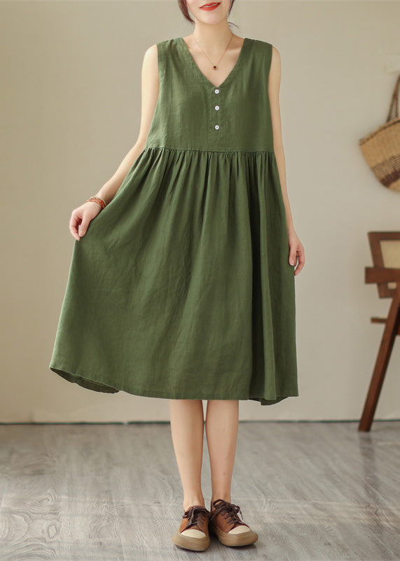 Handmade Green Patchwork Wrinkled Cotton Party Long Dress Summer LY4500 - fabuloryshop