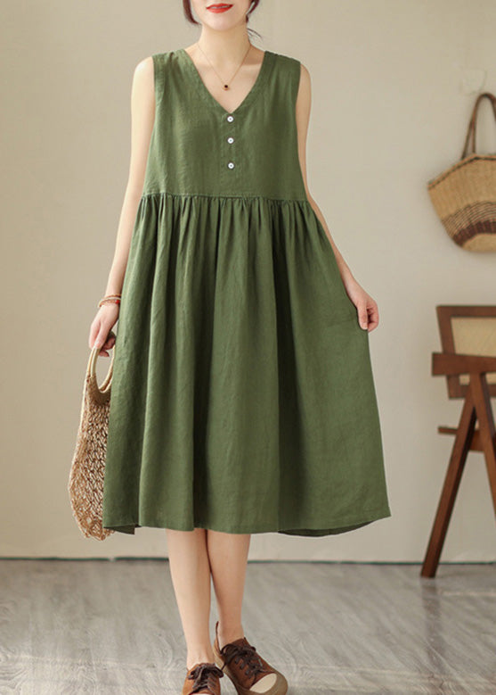 Handmade Green Patchwork Wrinkled Cotton Party Long Dress Summer LY4500 - fabuloryshop