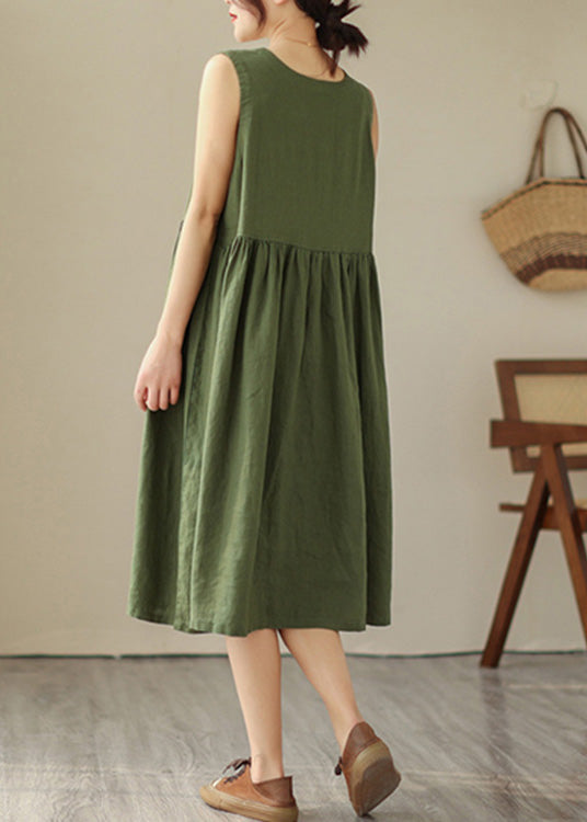 Handmade Green Patchwork Wrinkled Cotton Party Long Dress Summer LY4500 - fabuloryshop