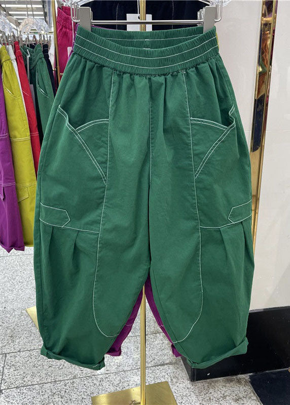 Handmade Green Pockets Patchwork Cotton Harem Pants Summer LY0606