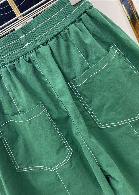 Handmade Green Pockets Patchwork Cotton Harem Pants Summer LY0606 - fabuloryshop