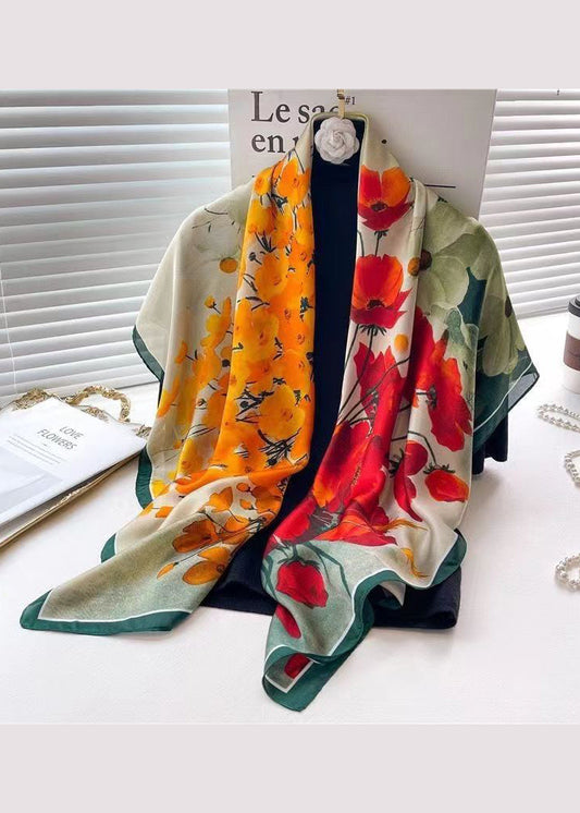 Handmade Green Print Soft Comfy Silk Scarf Ada Fashion