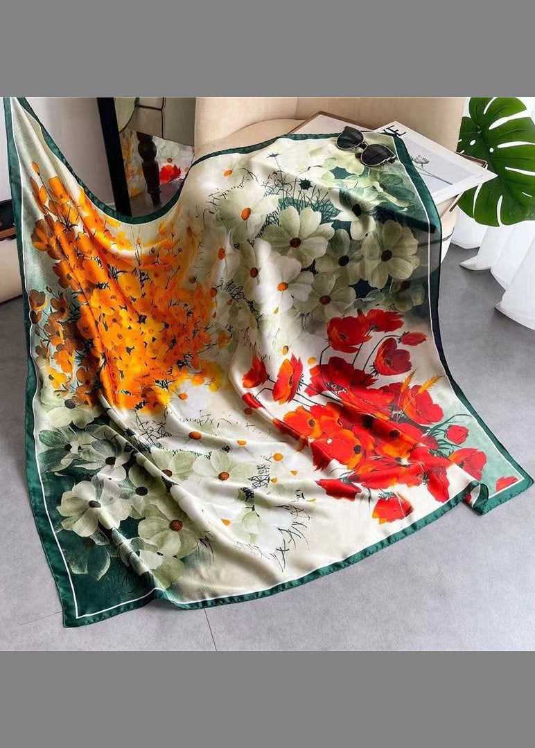 Handmade Green Print Soft Comfy Silk Scarf Ada Fashion