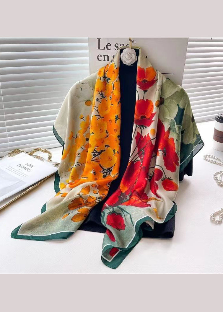 Handmade Green Print Soft Comfy Silk Scarf Ada Fashion