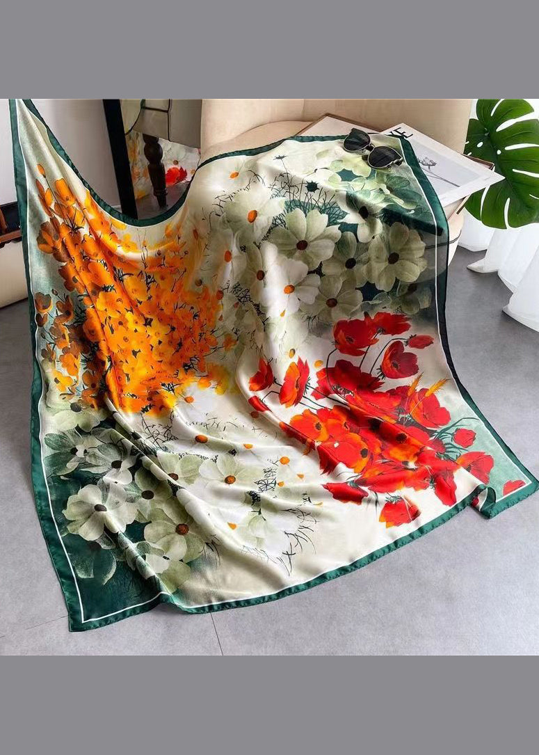 Handmade Green Print Soft Comfy Silk Scarf Ada Fashion