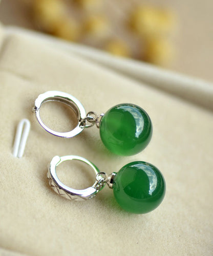 Handmade Green Sterling Silver Agate Drop Earrings TW1041 - fabuloryshop