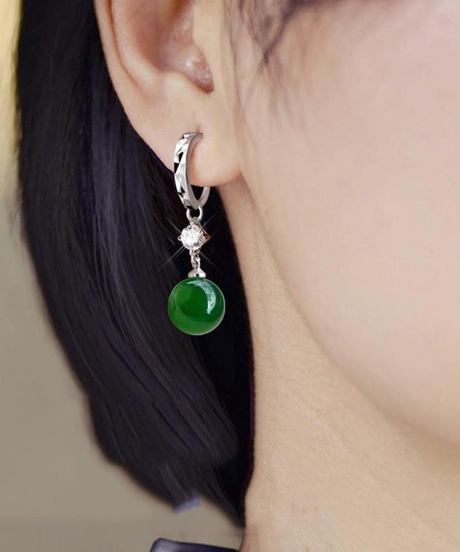 Handmade Green Sterling Silver Agate Drop Earrings TW1041 - fabuloryshop