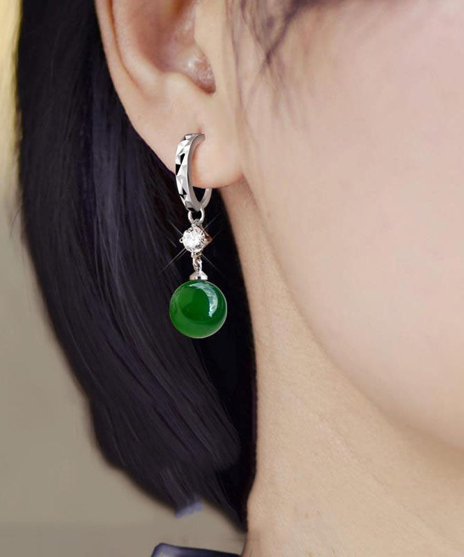 Handmade Green Sterling Silver Agate Drop Earrings Ada Fashion