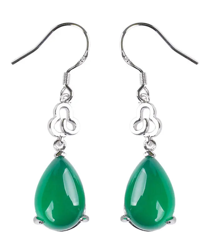 Handmade Green Sterling Silver Chalcedony Water Drop Drop Earrings Ada Fashion