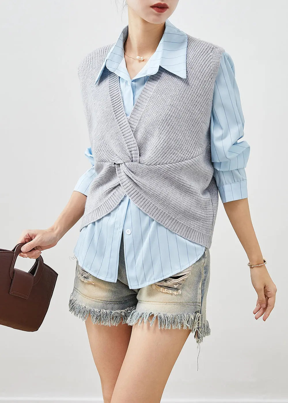 Handmade Grey Asymmetrical Thick Knit Vests Fall Ada Fashion