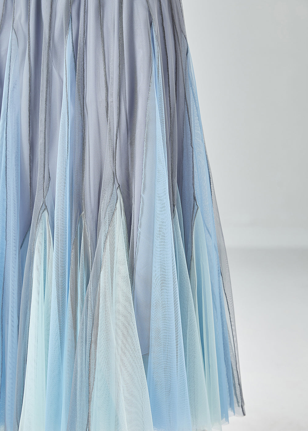 Handmade Grey Blue High Waist Patchwork Tulle Pleated Skirt Summer LY6061 - fabuloryshop