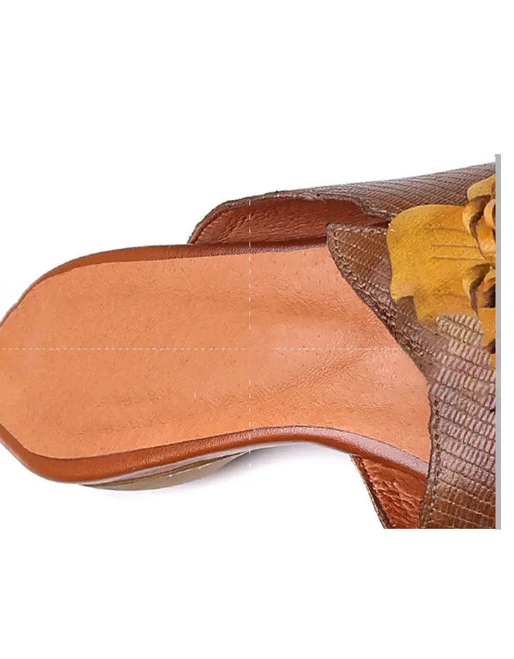 Handmade Leather Flower Comfortable Retro Slippers Ada Fashion