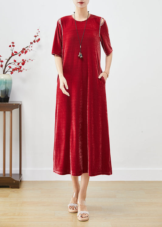 Handmade Mulberry Cold Shoulder Silk Velour Long Dress Fall Ada Fashion