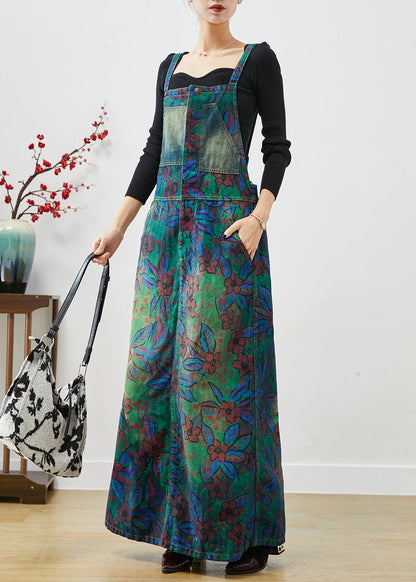 Handmade Navy Print Elastic Waist Denim Overall Skirt Fall Ada Fashion