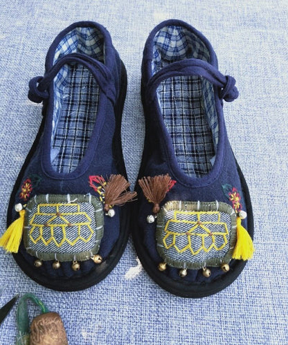 Handmade Navy Tassel Splicing Women Cotton Fabric Flat Feet Shoes LY4301 - fabuloryshop