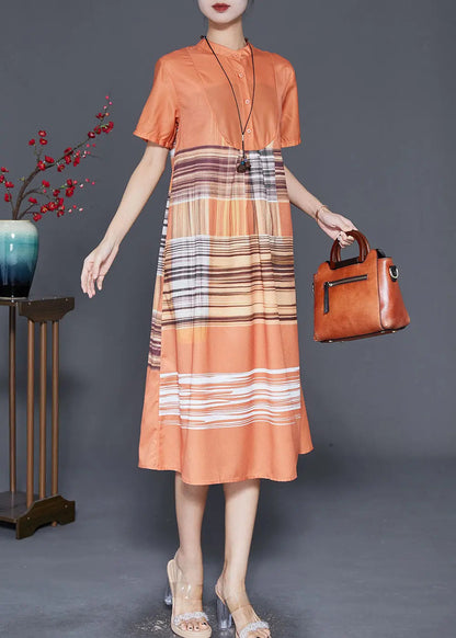 Handmade Orange Print Patchwork Hollow Out Long Dress Summer Ada Fashion