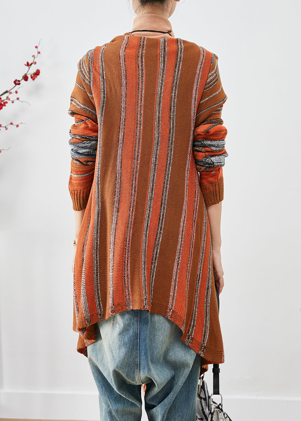 Handmade Orange Tasseled Striped Knit Cardigans Fall Ada Fashion