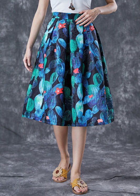 Handmade Peacock Blue High Waist Print Skirt Summer Ada Fashion