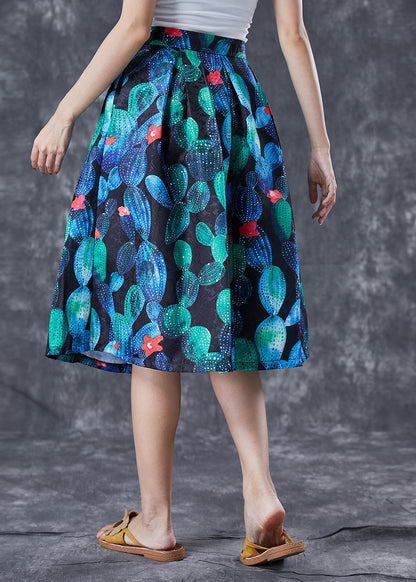 Handmade Peacock Blue High Waist Print Skirt Summer Ada Fashion