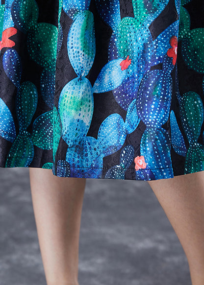 Handmade Peacock Blue High Waist Print Skirt Summer Ada Fashion