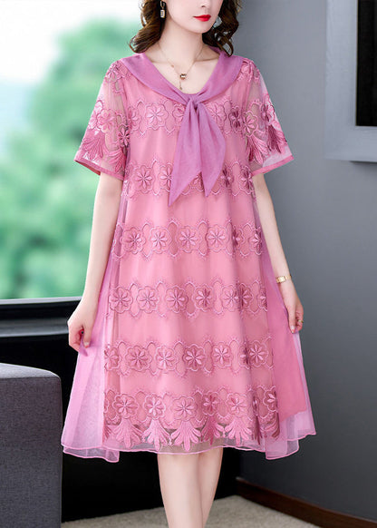 Handmade Pink Embroideried Patchwork Exra Large Hem Tulle Dresses Summer LY3723 - fabuloryshop