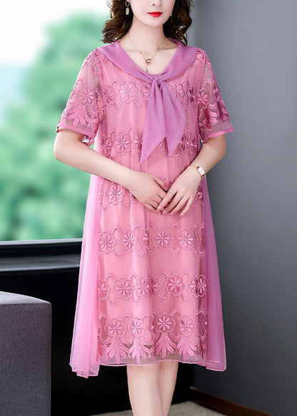 Handmade Pink Embroideried Patchwork Exra Large Hem Tulle Dresses Summer LY3723 - fabuloryshop