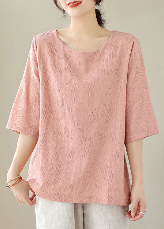 Handmade Pink O-Neck Cozy Top Summer LY3885 - fabuloryshop