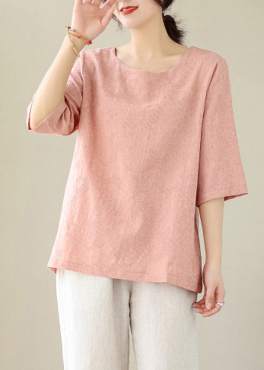 Handmade Pink O-Neck Cozy Top Summer LY3885 - fabuloryshop