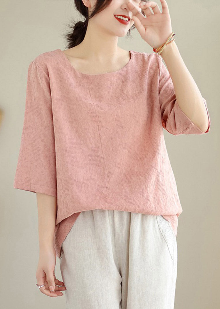 Handmade Pink O-Neck Cozy Top Summer LY3885 - fabuloryshop