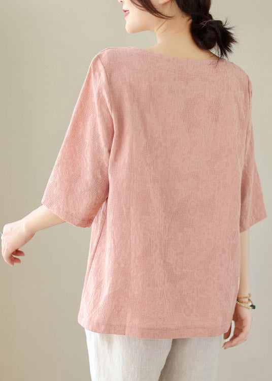 Handmade Pink O-Neck Cozy Top Summer LY3885 - fabuloryshop