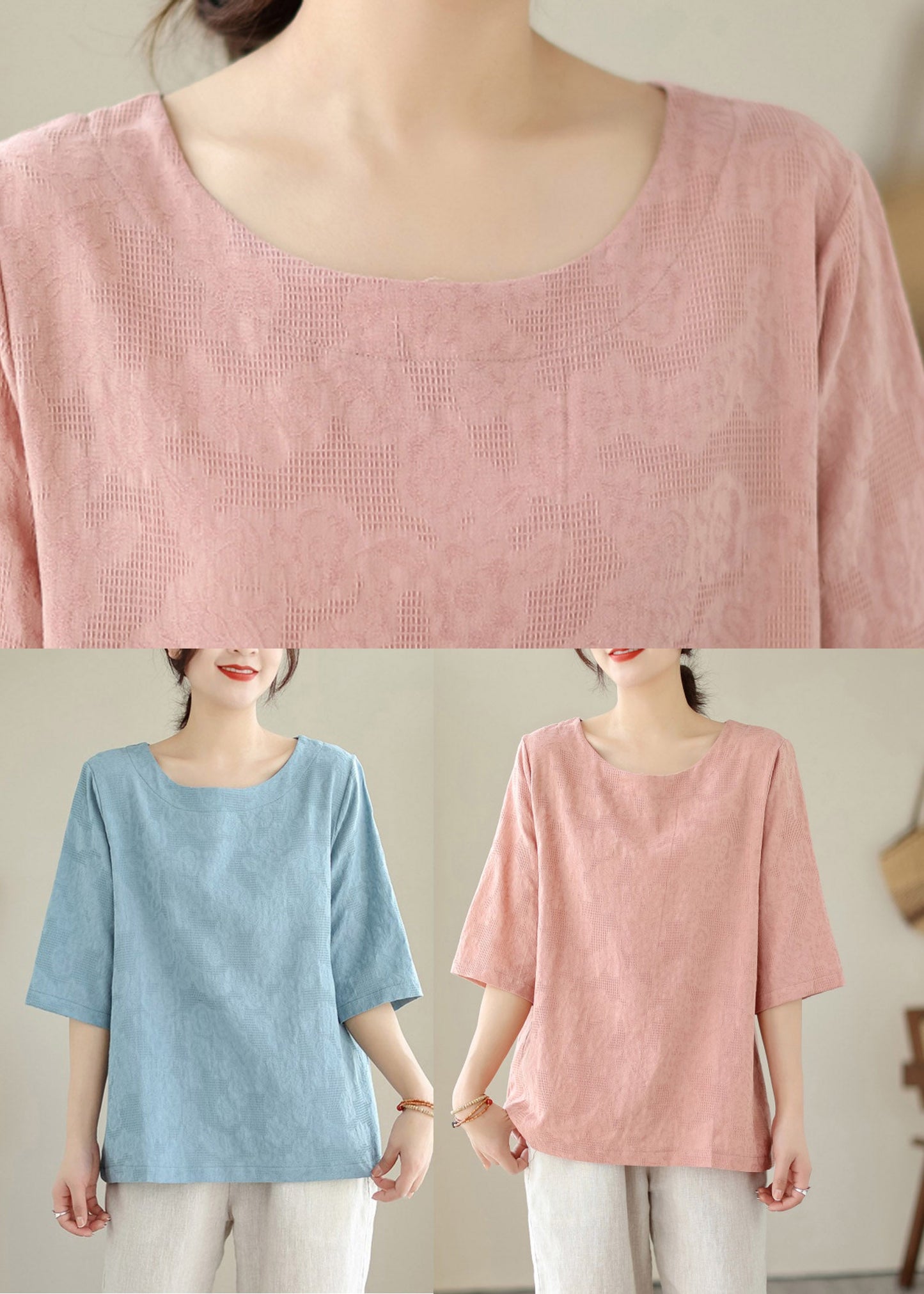 Handmade Pink O-Neck Cozy Top Summer LY3885 - fabuloryshop