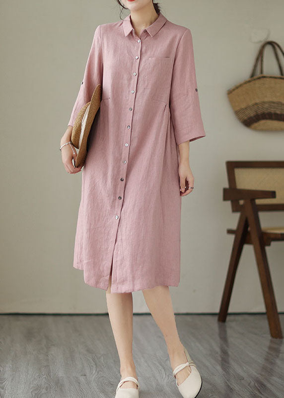 Handmade Pink Peter Pan Collar Patchwork Linen Dresses Summer LY4979 - fabuloryshop