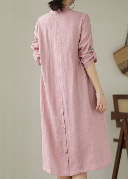 Handmade Pink Peter Pan Collar Patchwork Linen Dresses Summer LY4979 - fabuloryshop