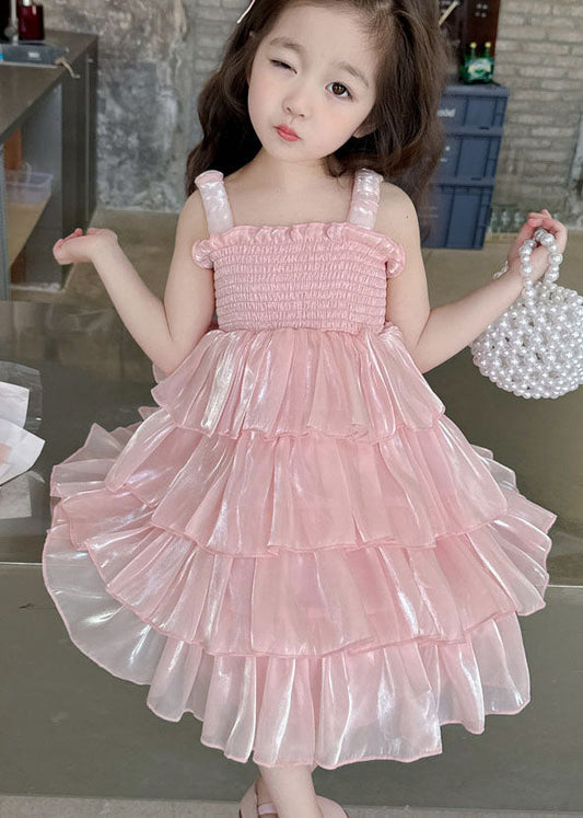 Handmade Pink Ruffled Patchwork Tulle Baby Girls Dresses Sleeveless LY5468 - fabuloryshop