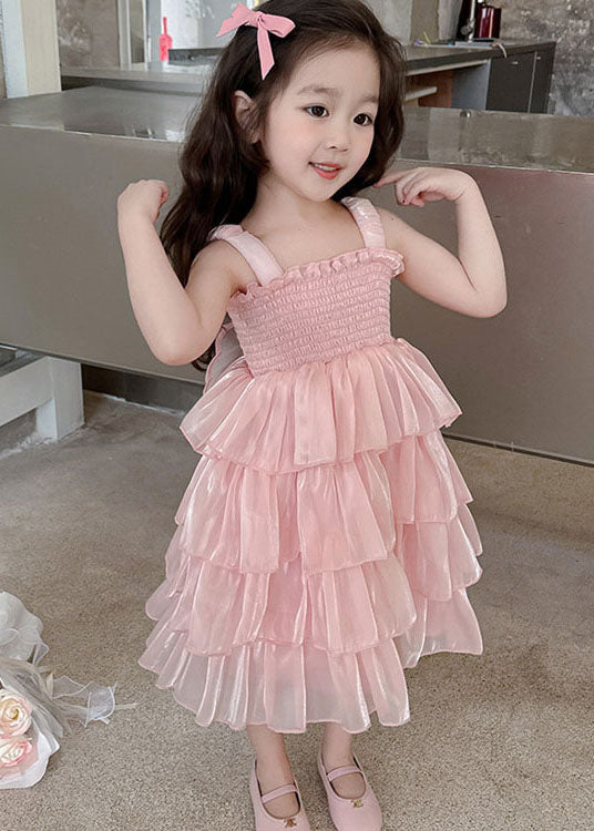 Handmade Pink Ruffled Patchwork Tulle Baby Girls Dresses Sleeveless LY5468 - fabuloryshop