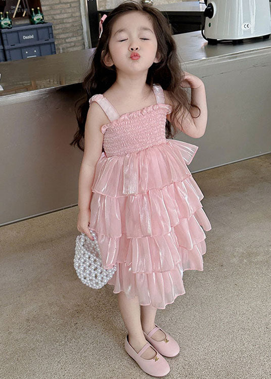 Handmade Pink Ruffled Patchwork Tulle Baby Girls Dresses Sleeveless LY5468 - fabuloryshop