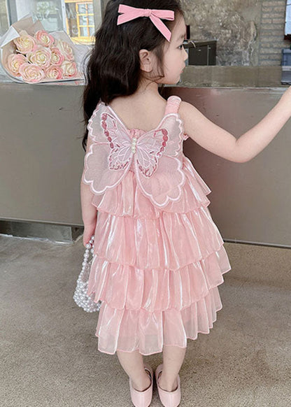 Handmade Pink Ruffled Patchwork Tulle Baby Girls Dresses Sleeveless LY5468 - fabuloryshop