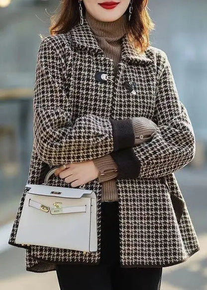 Handmade Plaid Peter Pan Collar Pockets Patchwork Woolen Coats Fall Ada Fashion