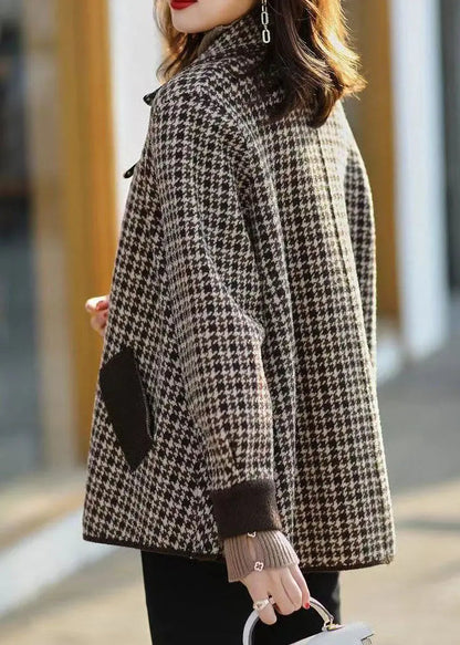 Handmade Plaid Peter Pan Collar Pockets Patchwork Woolen Coats Fall Ada Fashion