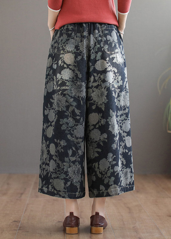 Handmade Print Elastic Waist Tie Waist Cotton Wide Leg Pants Summer LY4639 - fabuloryshop