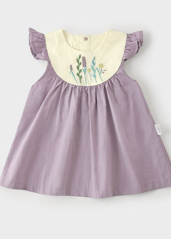 Handmade Purple Embroideried Patchwork Cotton Baby Girls Dresses Summer LY5498 - fabuloryshop